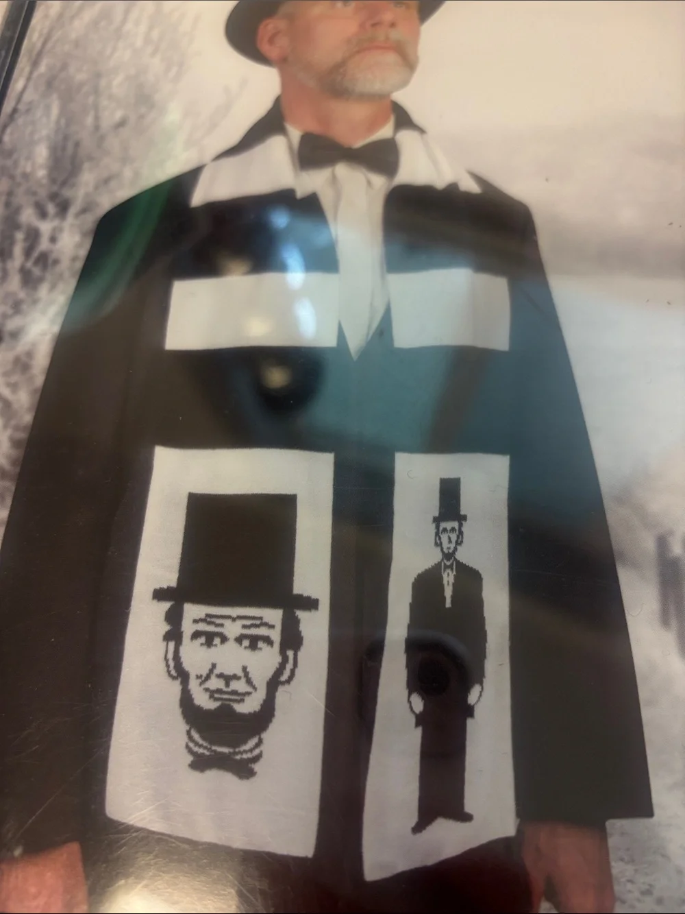 Archie McPhee Lincoln Scarf Black White Knit Abraham Lincoln History Gift 12569